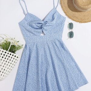 Blue Floral Sundress with Knot Detail